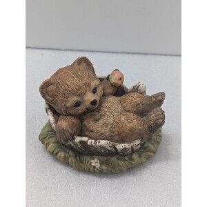 Home Interior Homco Masterpiece Bear Cub Apple 1986 Vintage With Base